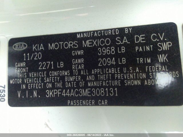 3KPF44AC3ME308131 KIA FORTE GT