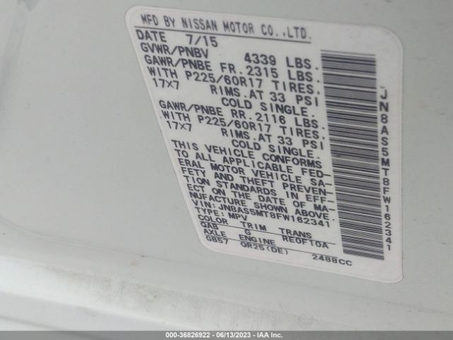 JN8AS5MT8FW162341 Nissan Rogue Select S