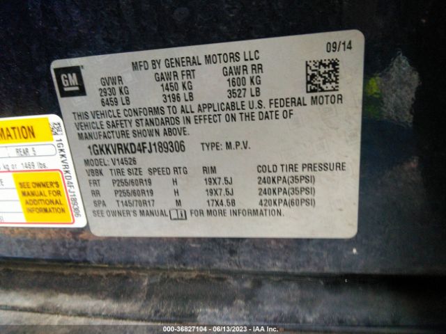 1GKKVRKD4FJ189306 GMC ACADIA SLT