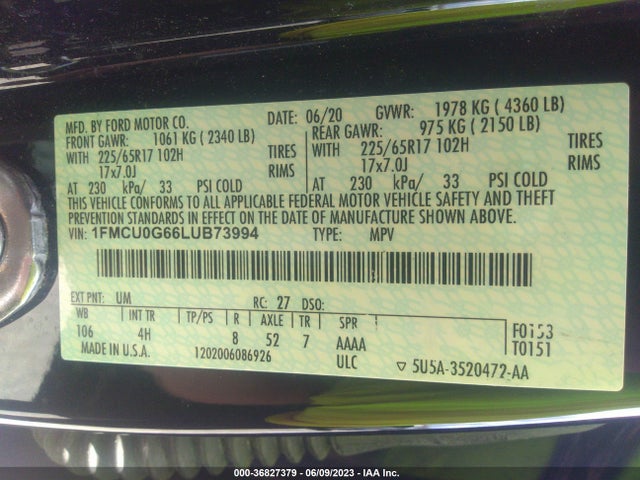 Ford ESCAPE SE 2020 1FMCU0G66LUB73994 Image 9