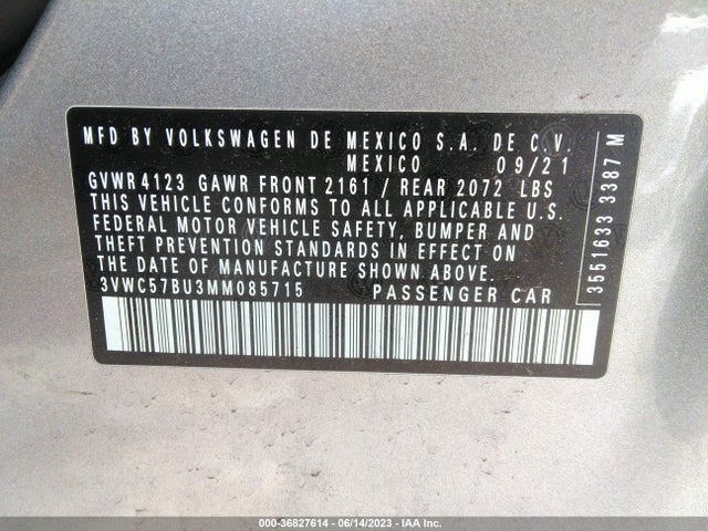 2021 VOLKSWAGEN JETTA S/SE/R-LINE VIN: 3VWC57BU3MM085715