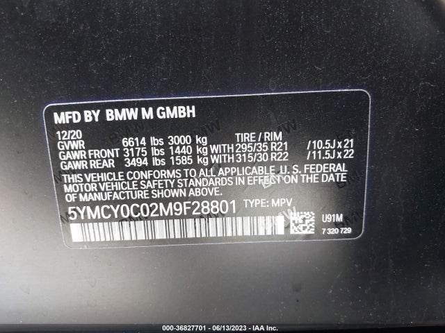 2021 BMW X6, VIN: 5YMCY0C02M9F28801