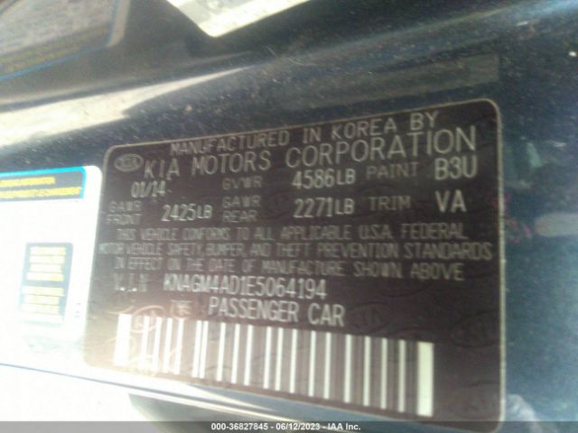 KNAGM4AD1E5064194 KIA Optima Hybrid Lx