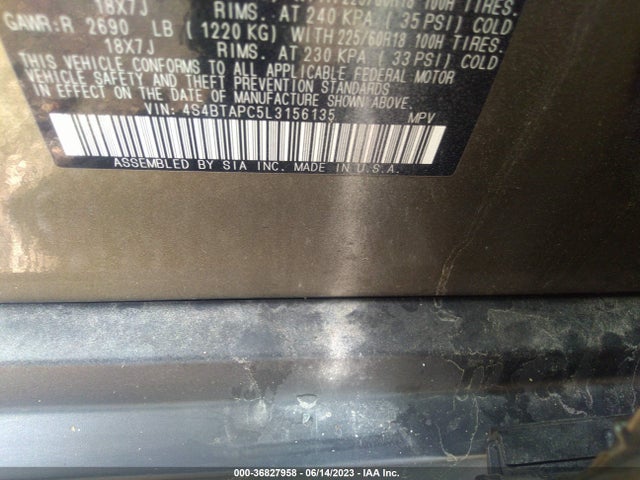 2020 SUBARU OUTBACK TOURING VIN: 4S4BTAPC5L3156135
