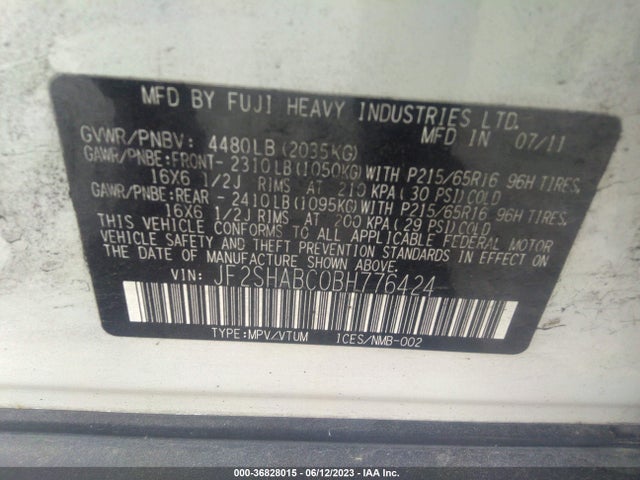 2011 SUBARU FORESTER 2.5X VIN: JF2SHABC0BH776424