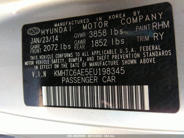 2014 HYUNDAI VELOSTER TURBO VIN: KMHTC6AE5EU198345