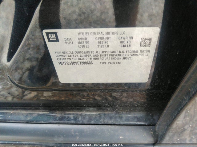2014 CHEVROLET CRUZE 1LT VIN: 1G1PC5SB9E7280686