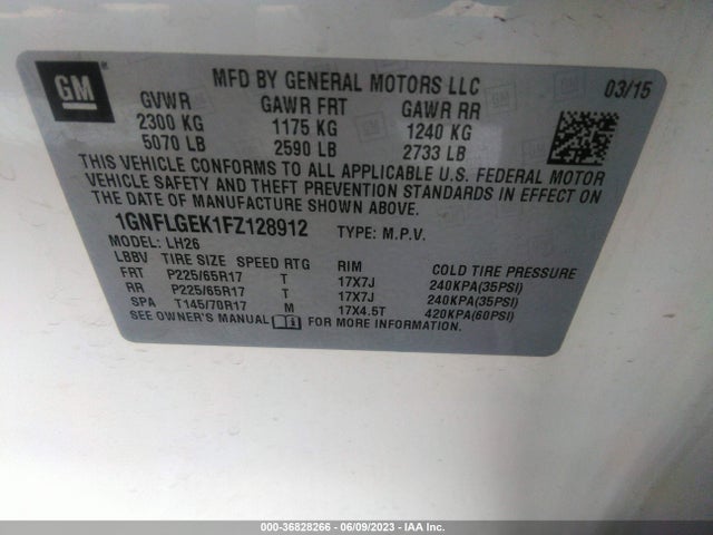 Chevrolet EQUINOX LT 2015 1GNFLGEK1FZ128912 Image 10