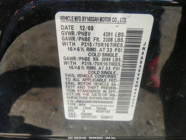 2009 NISSAN ROGUE S VIN: JN8AS58V99W444035