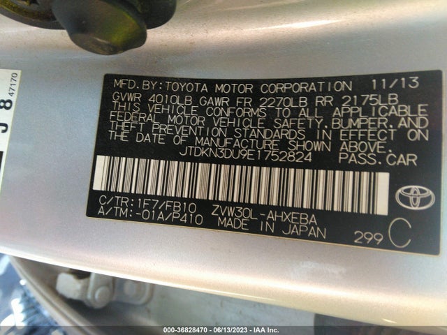 Toyota Prius Four/five/three/one/two 2014 JTDKN3DU9E1752824 Image 9