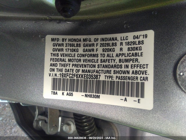 Honda Civic Sedan Lx 2019 19XFC2F6XKE035387 Image 9