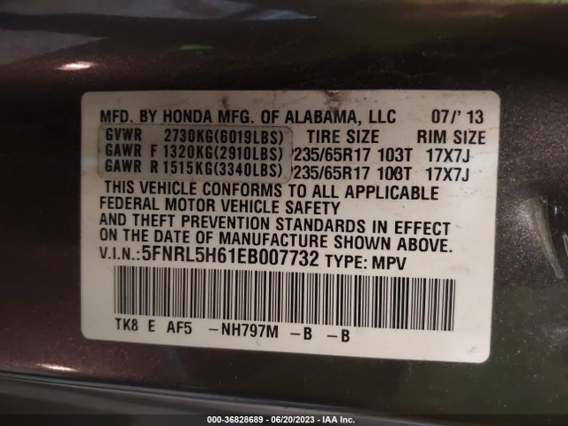 Honda Odyssey Ex-l 2014 5FNRL5H61EB007732 Image 9