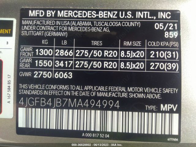 4JGFB4JB7MA494994 Mercedes-Benz GLE