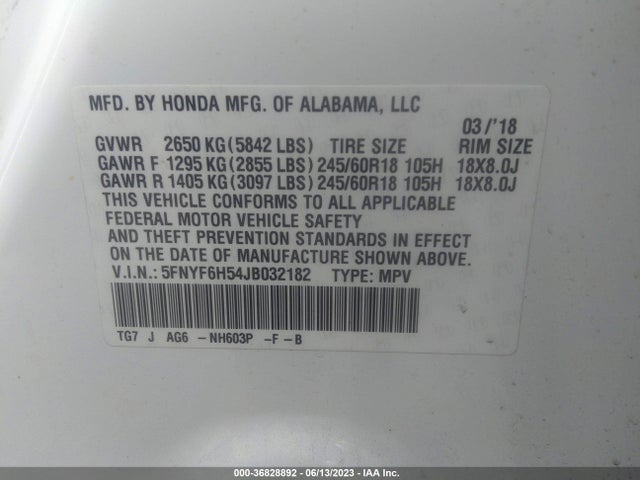 Honda Pilot Ex-l 2018 5FNYF6H54JB032182 Image 9