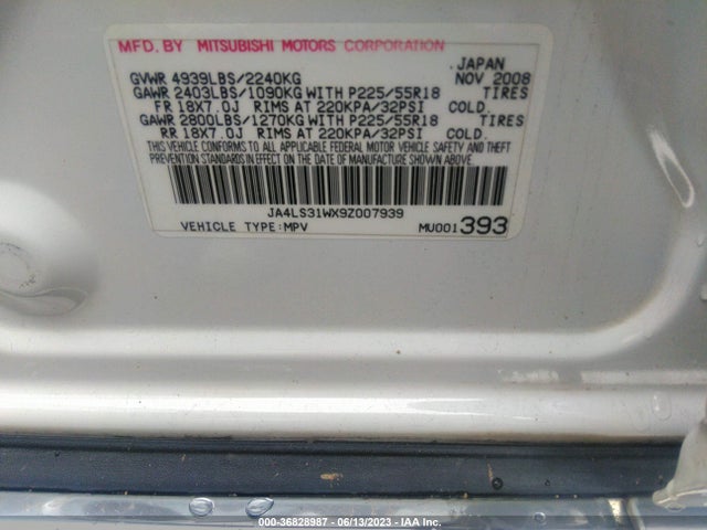 2009 MITSUBISHI OUTLANDER SE VIN: JA4LS31WX9Z007939