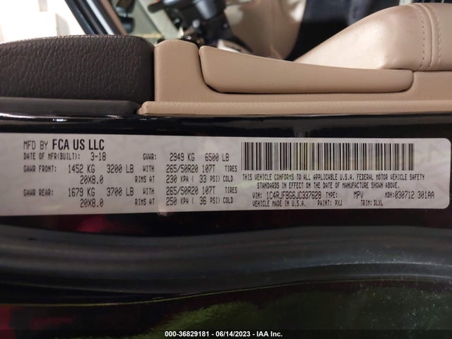 2018 JEEP GRAND CHEROKEE LIMITED VIN: 1C4RJFBG6JC337628