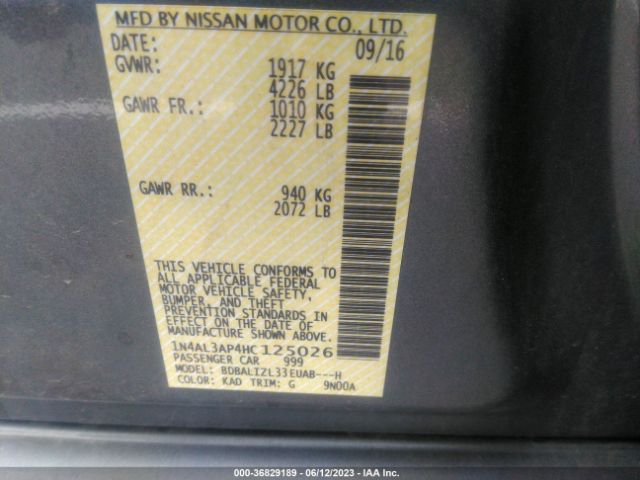 1N4AL3AP4HC125026 Nissan Altima 2.5 Sv
