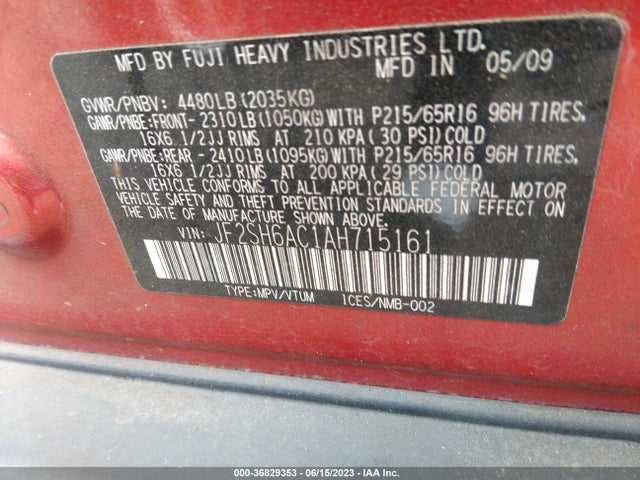 2010 SUBARU FORESTER 2.5X VIN: JF2SH6AC1AH715161