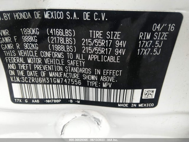 Honda HR-V LX 2016 3CZRU6H31GM747556 Image 9