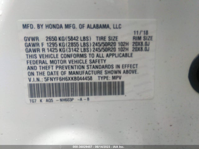 Honda Pilot Touring 7-passenger 2019 5FNYF6H6XKB044458 Image 9