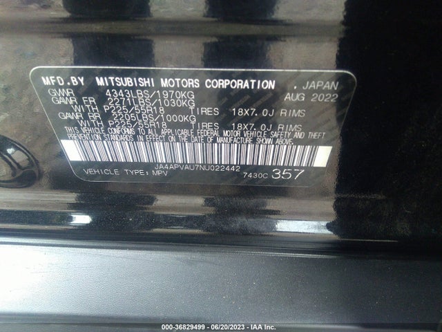 JA4APVAU7NU022442 Mitsubishi Outlander Sport Se