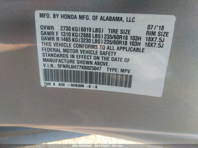 Honda Odyssey Ex-l 2019 5FNRL6H77KB025047 Image 9