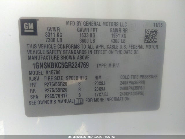 Chevrolet Tahoe Lt 2016 1GNSKBKC5GR224769 Image 15