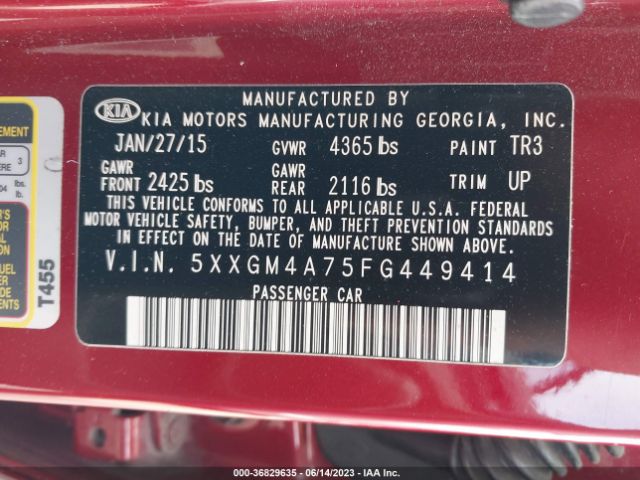 5XXGM4A75FG449414 KIA Optima Lx