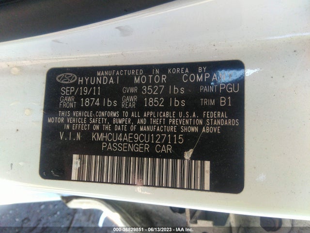 2012 HYUNDAI ACCENT GLS VIN: KMHCU4AE9CU127115