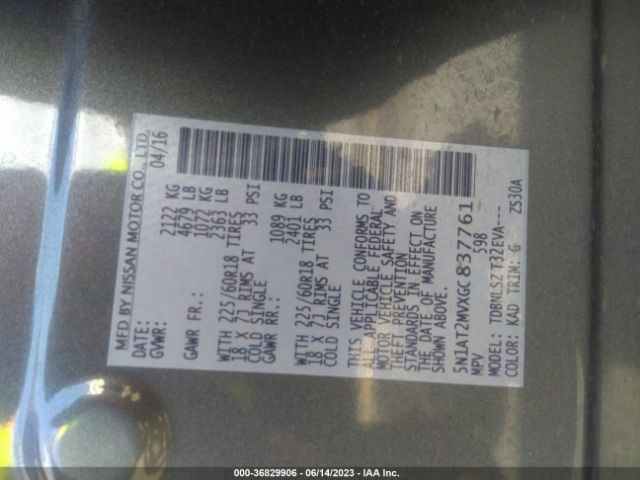 5N1AT2MVXGC837761 Nissan Rogue Sl