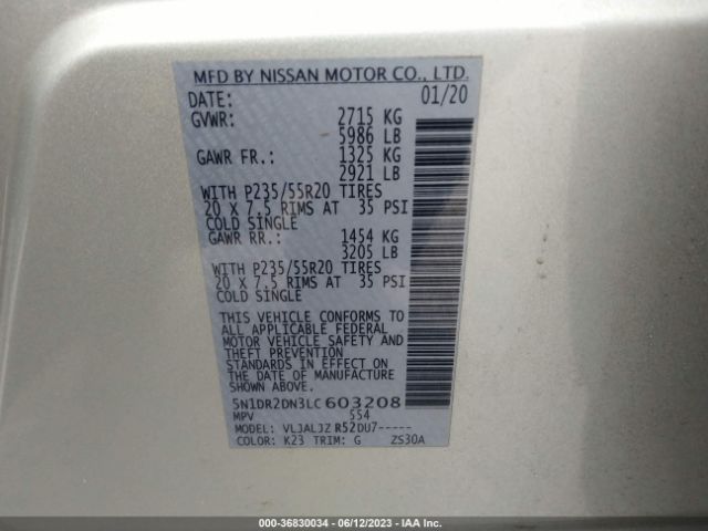 5N1DR2DN3LC603208 Nissan Pathfinder Platinum