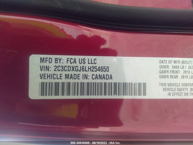 2020 DODGE CHARGER SCAT PACK WIDEBODY VIN: 2C3CDXGJ6LH254650