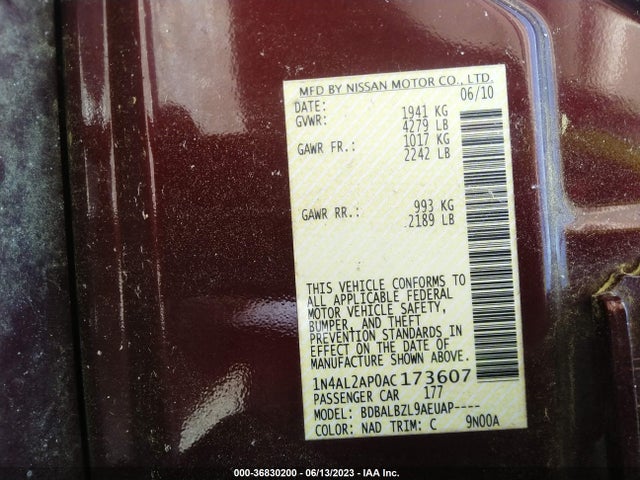 2010 NISSAN ALTIMA 2.5 S VIN: 1N4AL2AP0AC173607