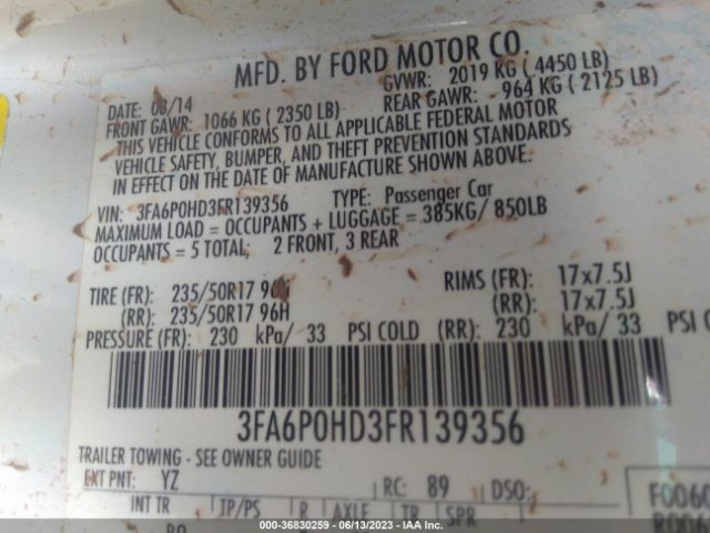 3FA6P0HD3FR139356 Ford FUSION SE