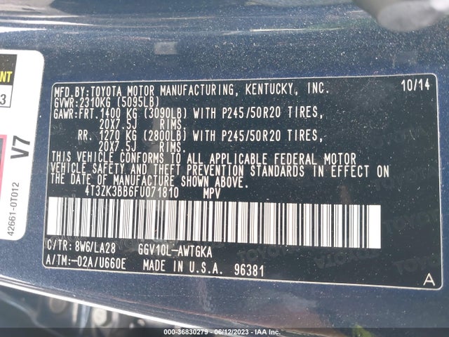 Toyota Venza Xle 2015 4T3ZK3BB6FU071810 Image 15