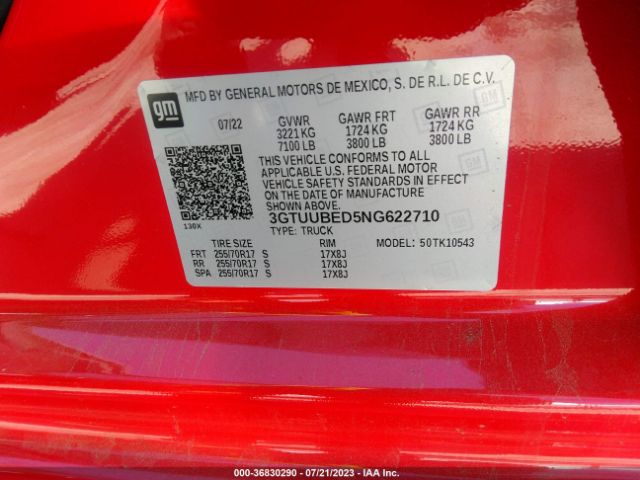 3GTUUBED5NG622710 GMC Sierra 1500 Sle