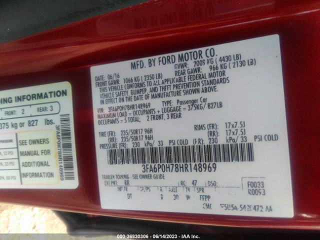 3FA6P0H78HR148969 Ford FUSION SE