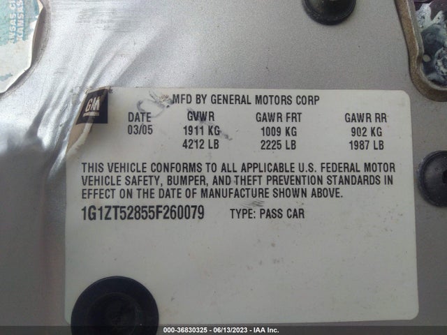 2005 CHEVROLET MALIBU LS VIN: 1G1ZT52855F260079