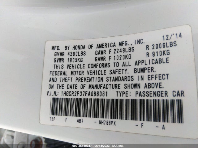 Honda Accord Sedan Lx 2015 1HGCR2F37FA088081 Image 9