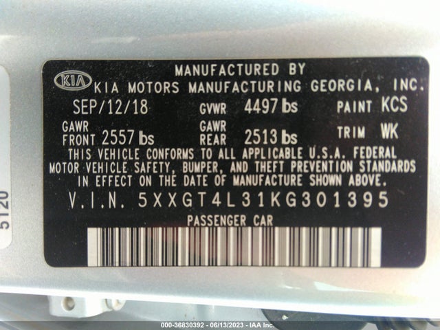 KIA Optima Lx 2019 5XXGT4L31KG301395 Image 9