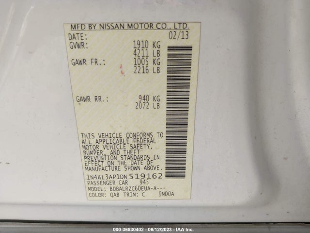 2013 NISSAN ALTIMA 2.5 S VIN: 1N4AL3AP1DN519162