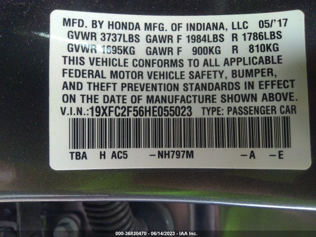 Honda Civic Sedan Lx 2017 19XFC2F56HE055023 Image 9