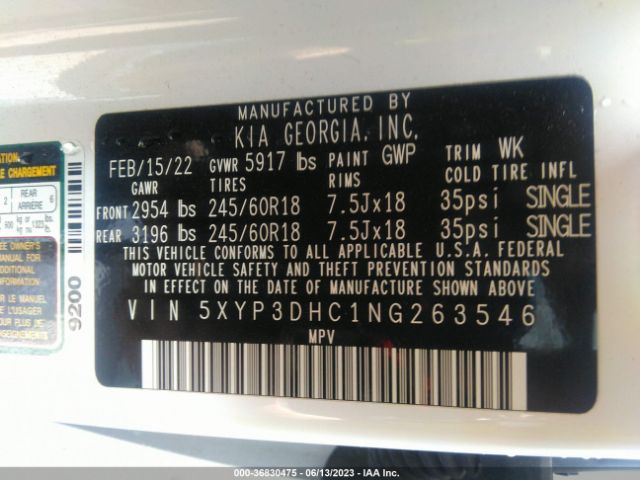 5XYP3DHC1NG263546 KIA Telluride Ex