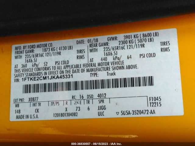 1FTKE2CM1JKA45331 Ford TRANSIT VAN