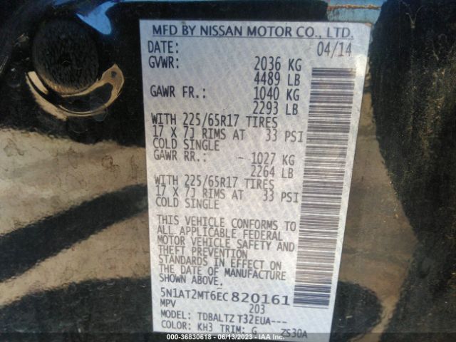 5N1AT2MT6EC820161 Nissan ROGUE SV