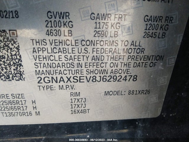 Chevrolet EQUINOX LT 2018 2GNAXSEV8J6292478 Image 15