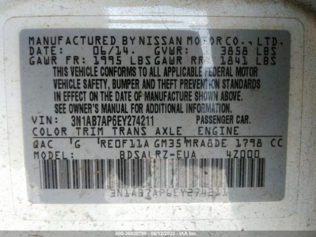 3N1AB7AP6EY274211 Nissan SENTRA SR