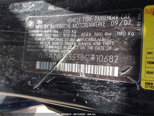 2008 BMW 5 SERIES 528I VIN: WBANU53538CT10682