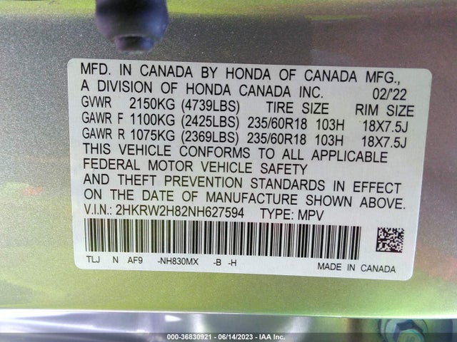 Honda Cr-v Ex-l 2022 2HKRW2H82NH627594 Image 9