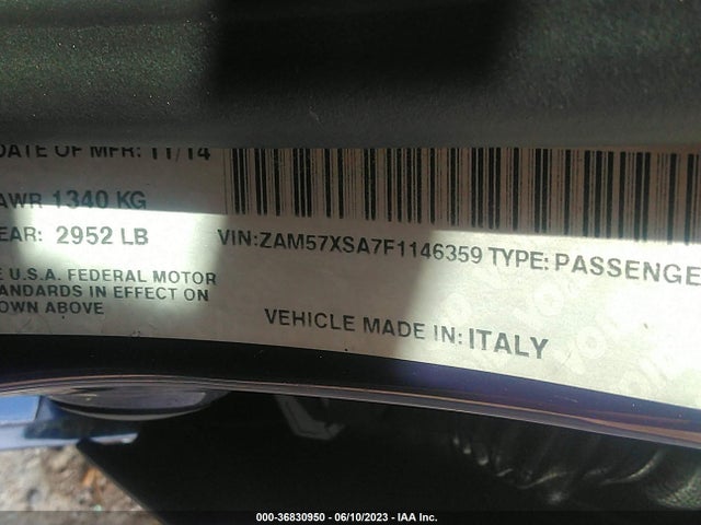 2015 MASERATI GHIBLI VIN: ZAM57XSA7F1146359